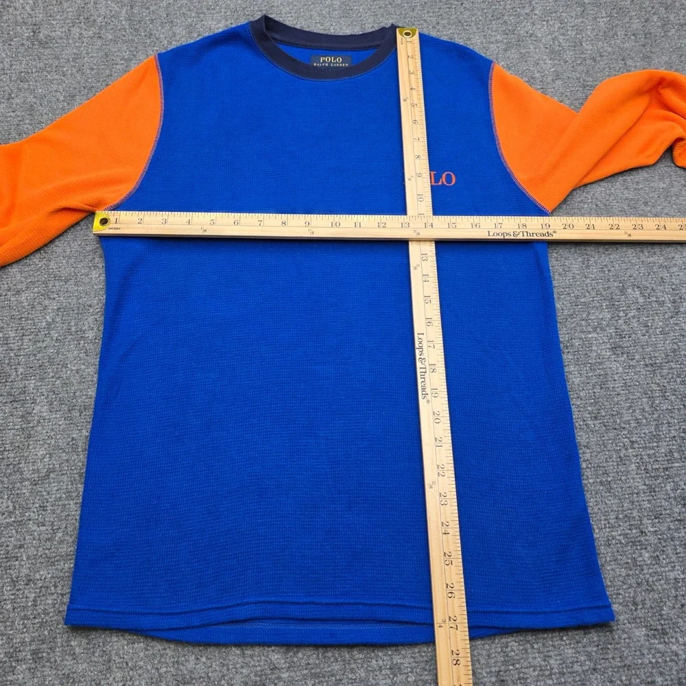 Polo Ralph Lauren Waffle Knit Thermal Shirt Men's Medium Blue Orange Long Sleeve